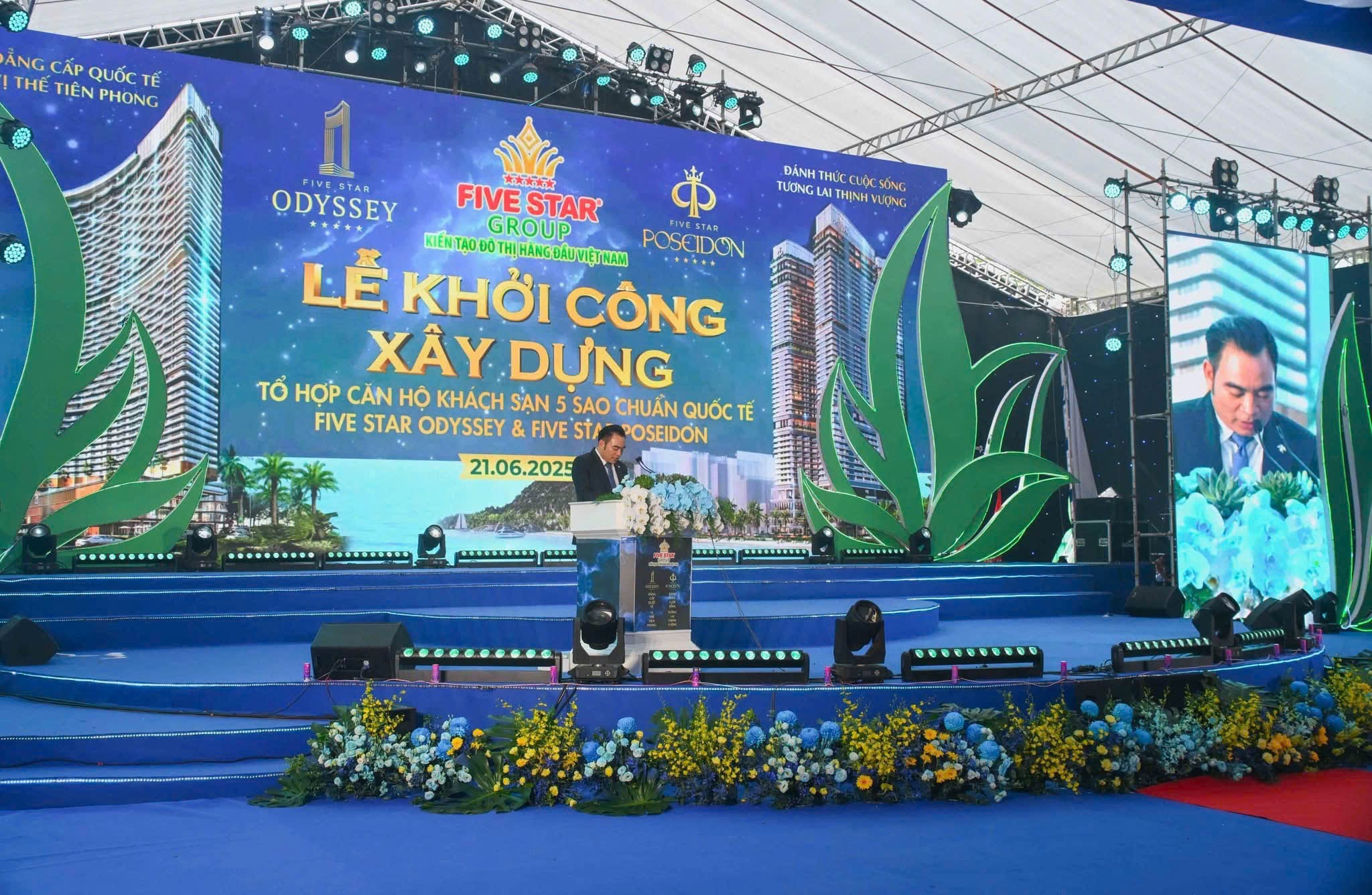 KHỞI CÔNG DỰ ÁN FIVE STAR POSEIDON Ông Trần Văn Mười, Chủ tịch Five Star Group chia sẻ đây không chỉ là hai dự án bất động sản mà còn đánh dấu sự thay đổi diện mạo đô thị, góp phần thúc đẩy tăng trưởng kinh tế - văn hóa - du lịch - bất động sản của địa phương